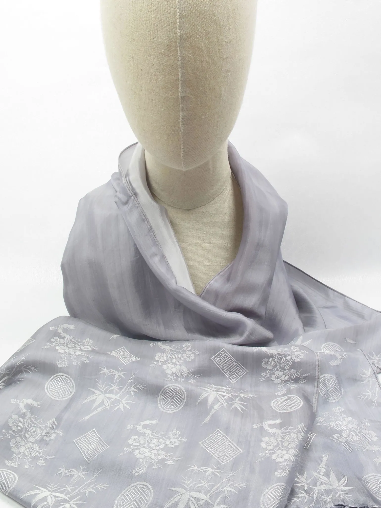 Vintage Asian Grey Silk Scarf/Wrap/Shawl