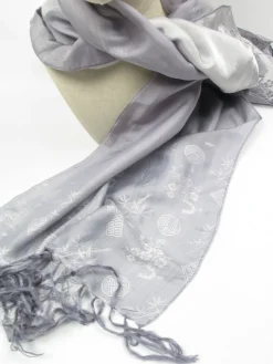 Vintage Asian Grey Silk Scarf/Wrap/Shawl