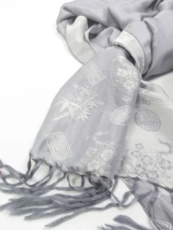 Vintage Asian Grey Silk Scarf/Wrap/Shawl