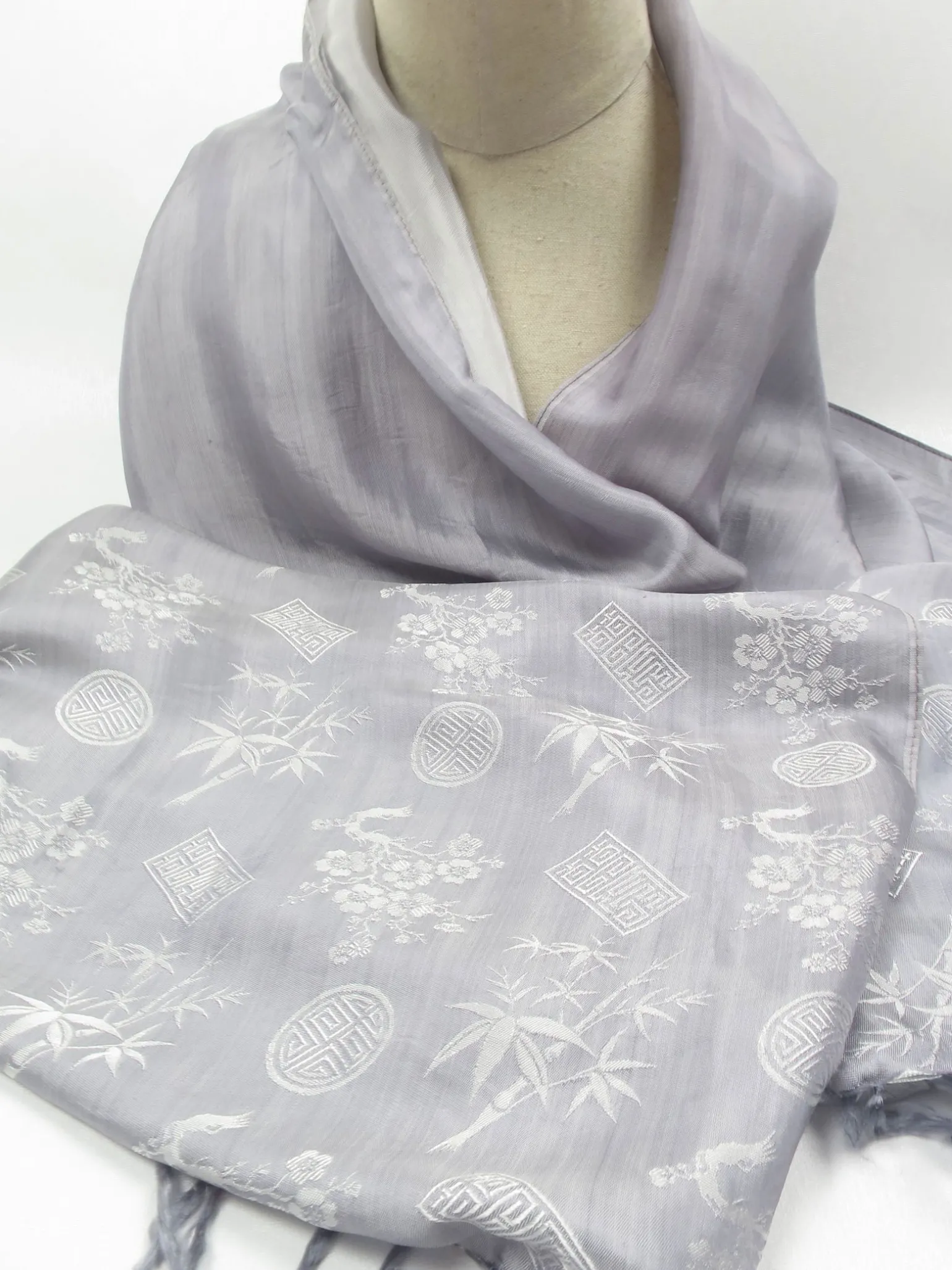 Vintage Asian Grey Silk Scarf/Wrap/Shawl