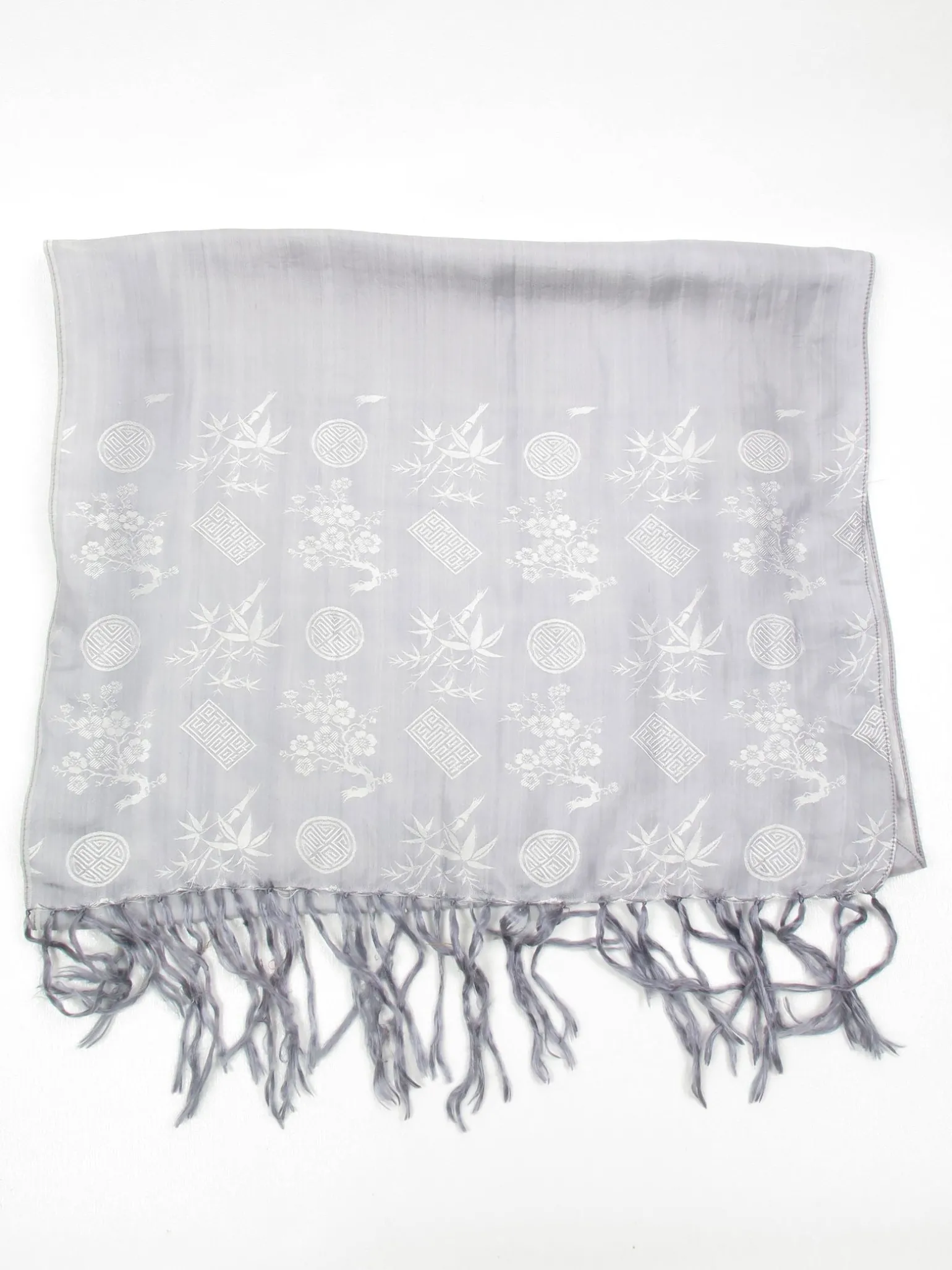 Vintage Asian Grey Silk Scarf/Wrap/Shawl