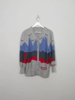 Vintage Austrian Patterned Hand-knit Wool Cardigan L