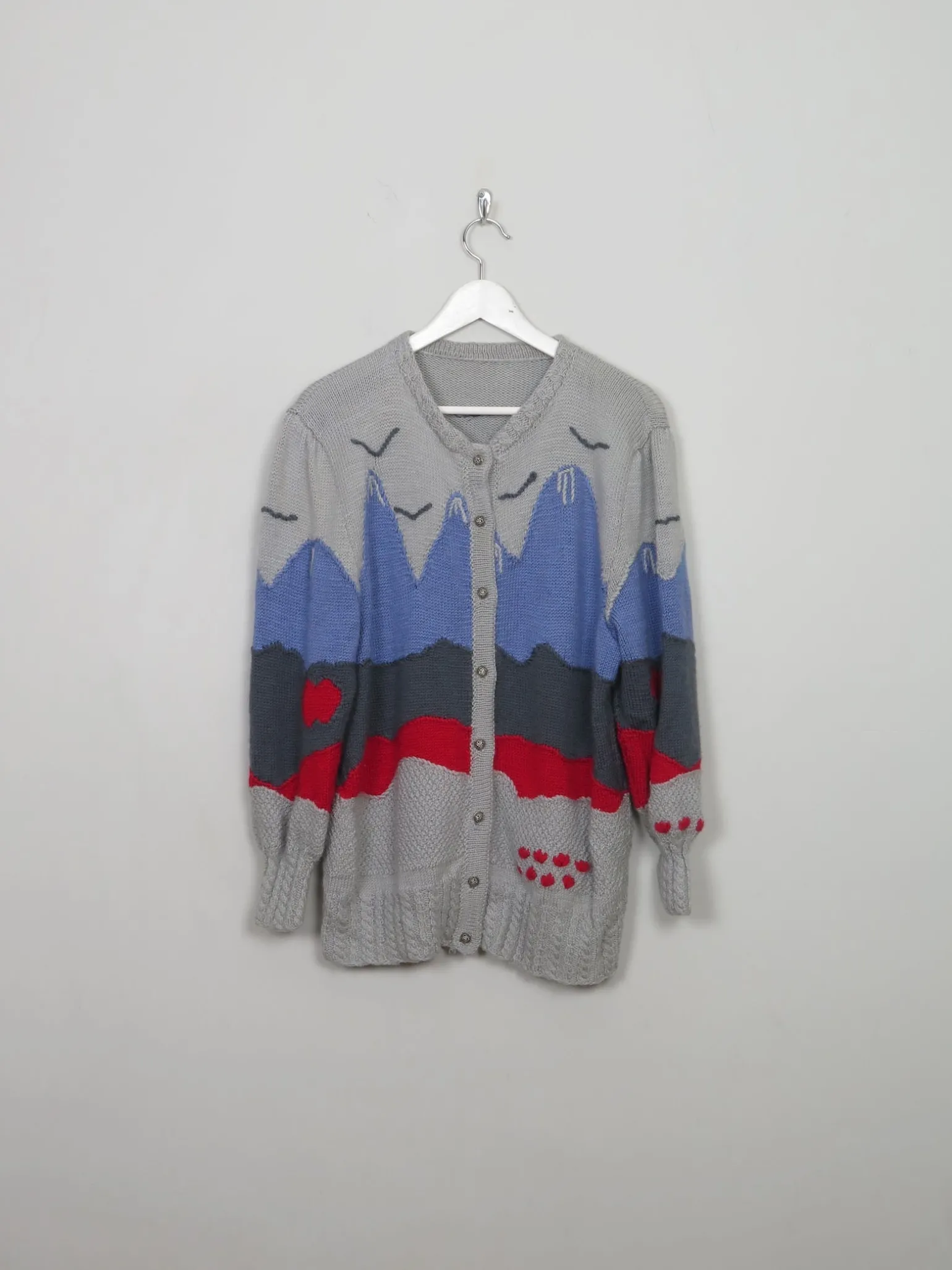 Vintage Austrian Patterned Hand-knit Wool Cardigan L