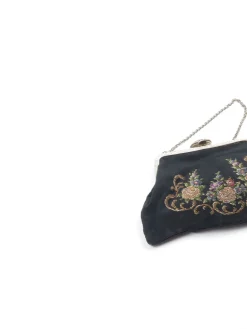 Vintage Bag Petit Point Hand Embroidered Black