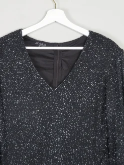 Vintage Black & Blue Beaded V-Neck Top M