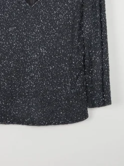 Vintage Black & Blue Beaded V-Neck Top M
