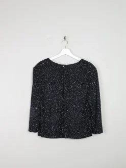 Vintage Black & Blue Beaded V-Neck Top M