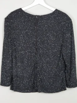 Vintage Black & Blue Beaded V-Neck Top M