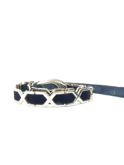 Vintage Black & Gold Leather Mix Belt M/L