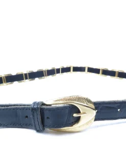 Vintage Black & Gold Leather Mix Belt M/L
