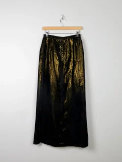 Vintage Black & Gold Shot Fabric Velvet Maxi Skirt 8 26" W