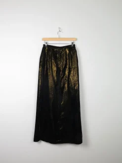 Vintage Black & Gold Shot Fabric Velvet Maxi Skirt 8 26