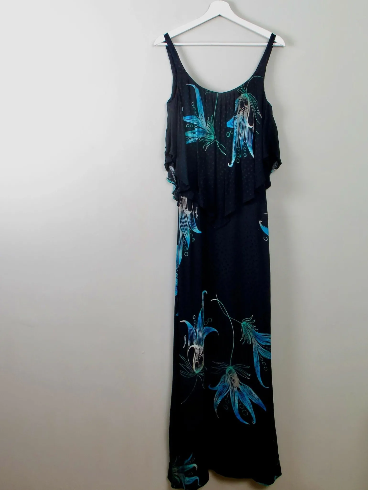 Vintage Black & Green Long Dress 1970s XXS
