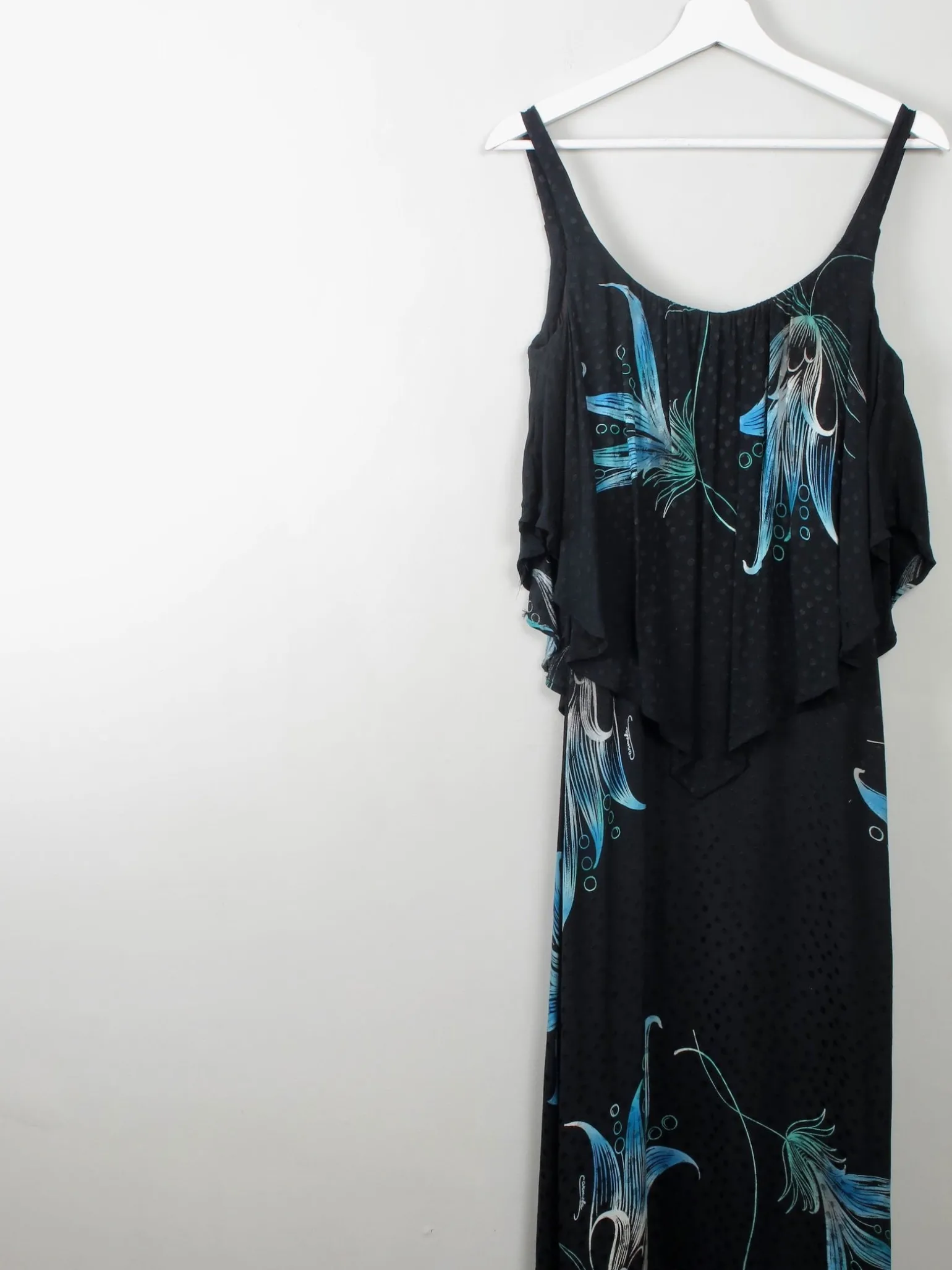 Vintage Black & Green Long Dress 1970s XXS
