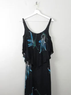 Vintage Black & Green Long Dress 1970s XXS