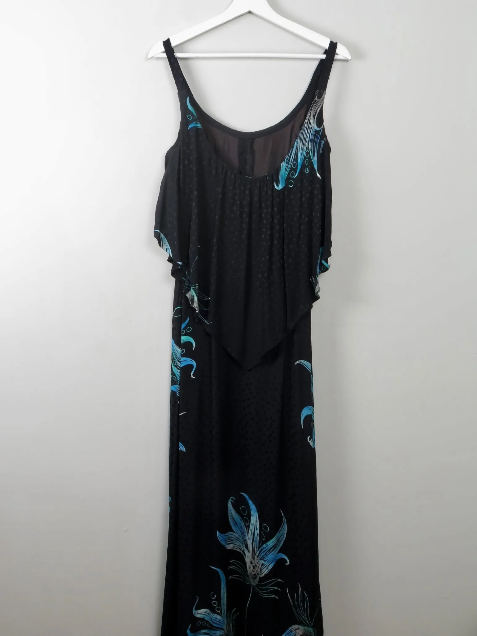 Vintage Black & Green Long Dress 1970s XXS