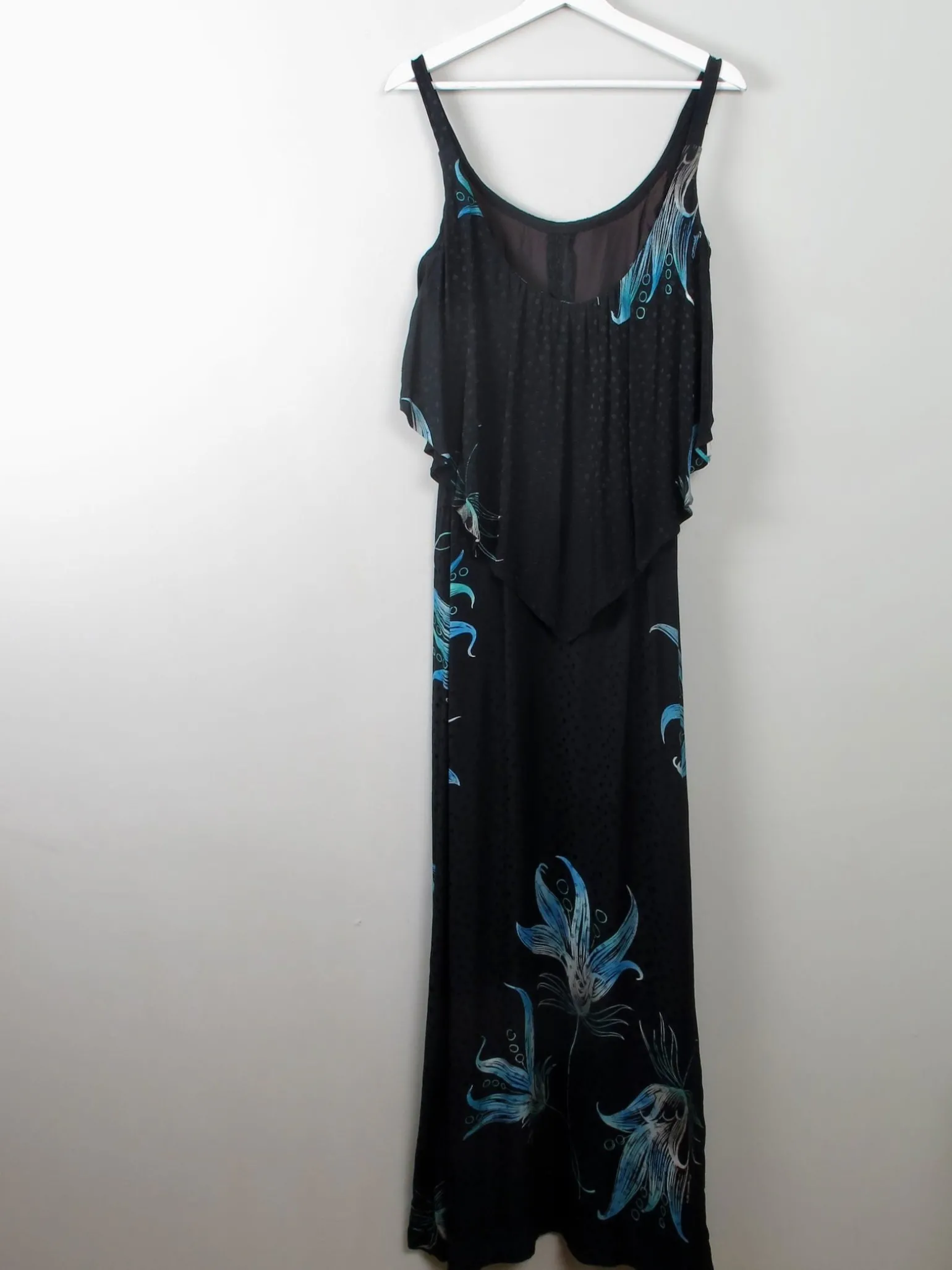 Vintage Black & Green Long Dress 1970s XXS