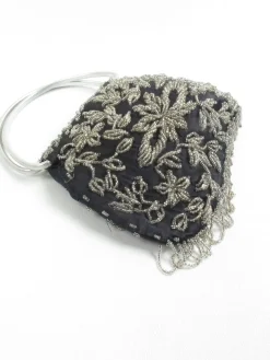 Vintage Black & Silver Beaded Evening Bag 1960s