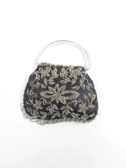 Vintage Black & Silver Beaded Evening Bag 1960s