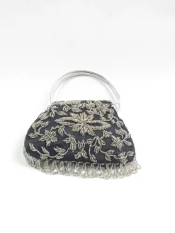 Vintage Black & Silver Beaded Evening Bag 1960s