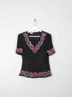 Vintage Black Beaded & Sequin Top S