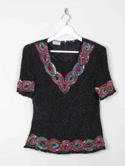 Vintage Black Beaded & Sequin Top S