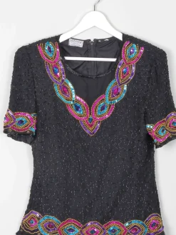 Vintage Black Beaded & Sequin Top S