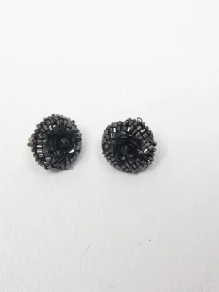 Vintage Black Beaded Clip On Earrings