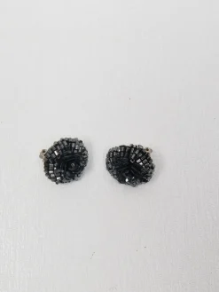 Vintage  Black Beaded Clip On Earrings
