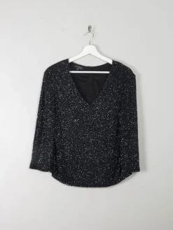 Vintage Black Beaded V- Neck Top M