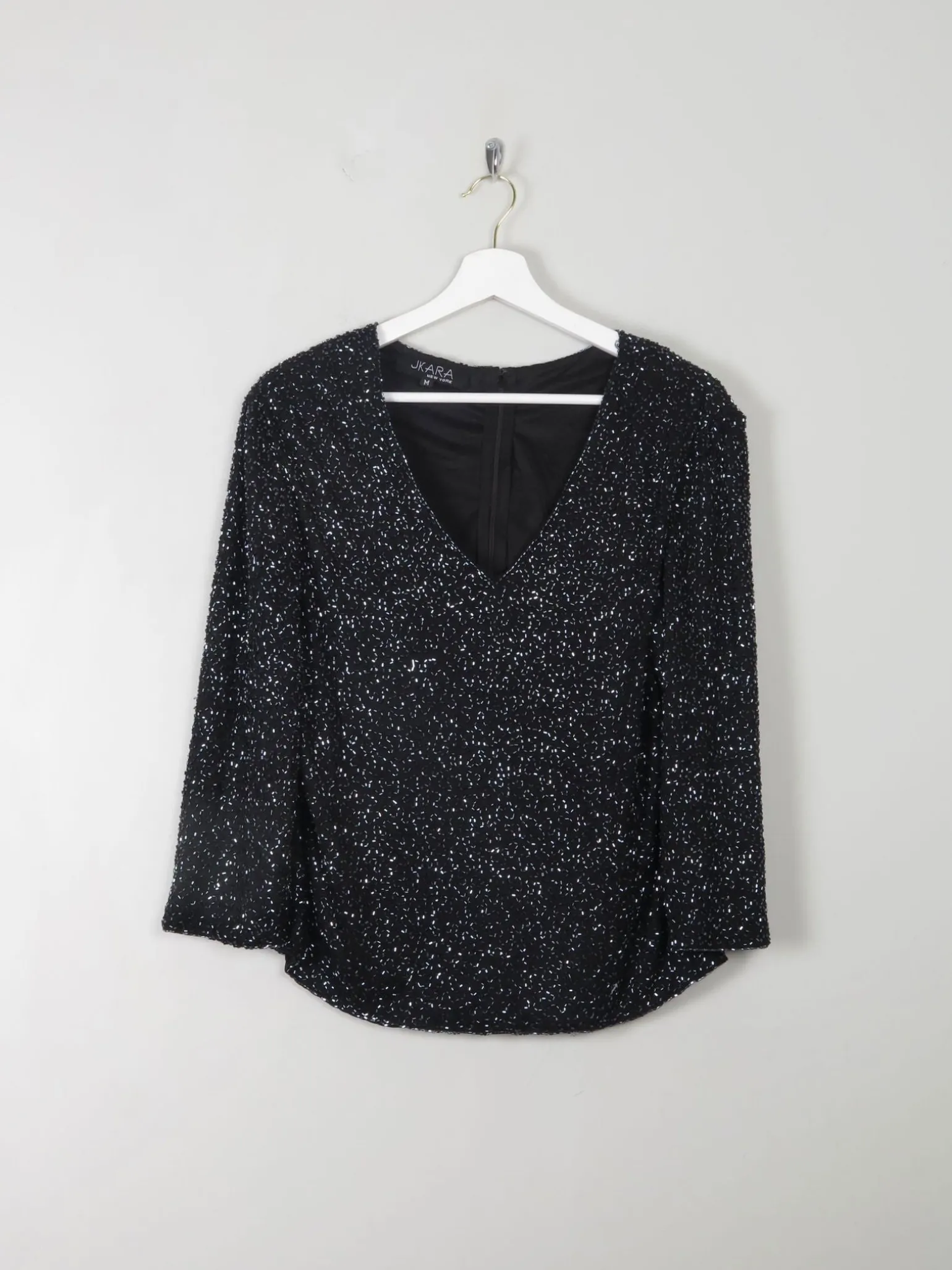 Vintage Black Beaded V- Neck Top M