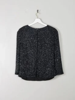 Vintage Black Beaded V- Neck Top M