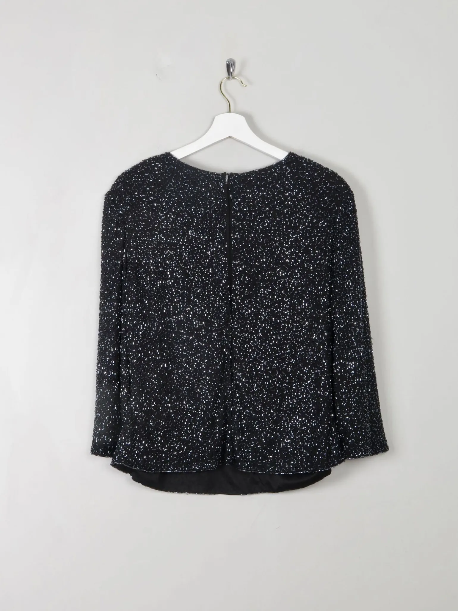 Vintage Black Beaded V- Neck Top M