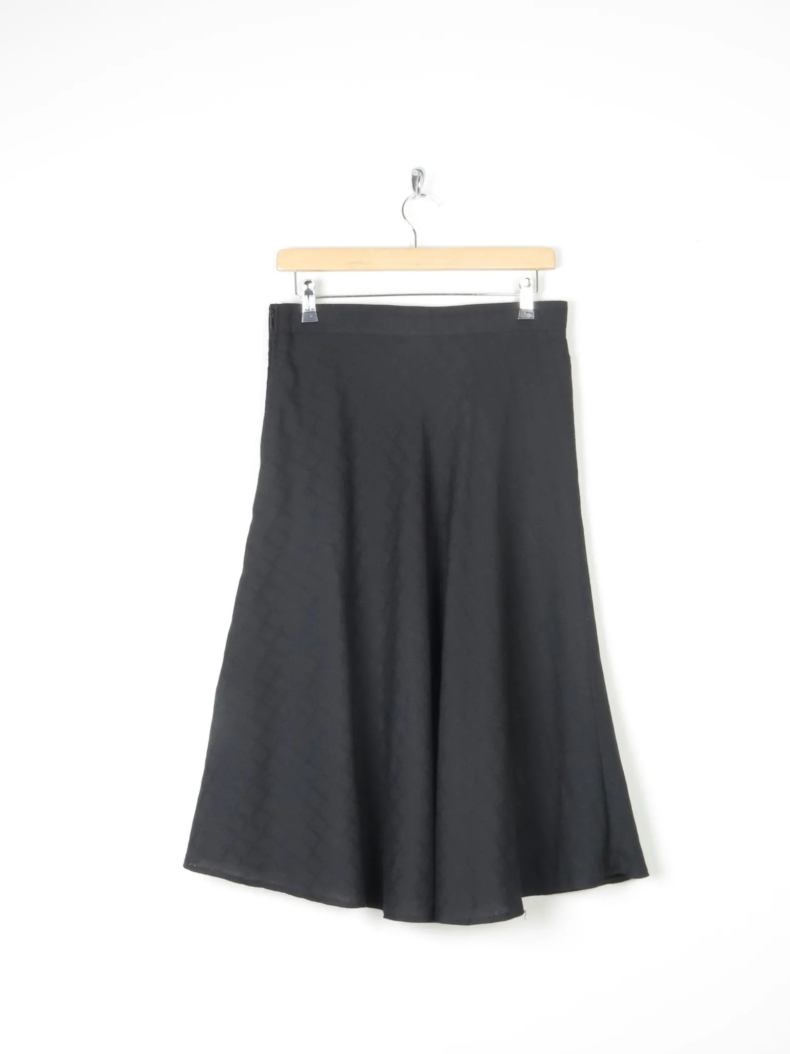 Vintage Black Bias Cut Knee Length Skirt With Belt 30"W 10