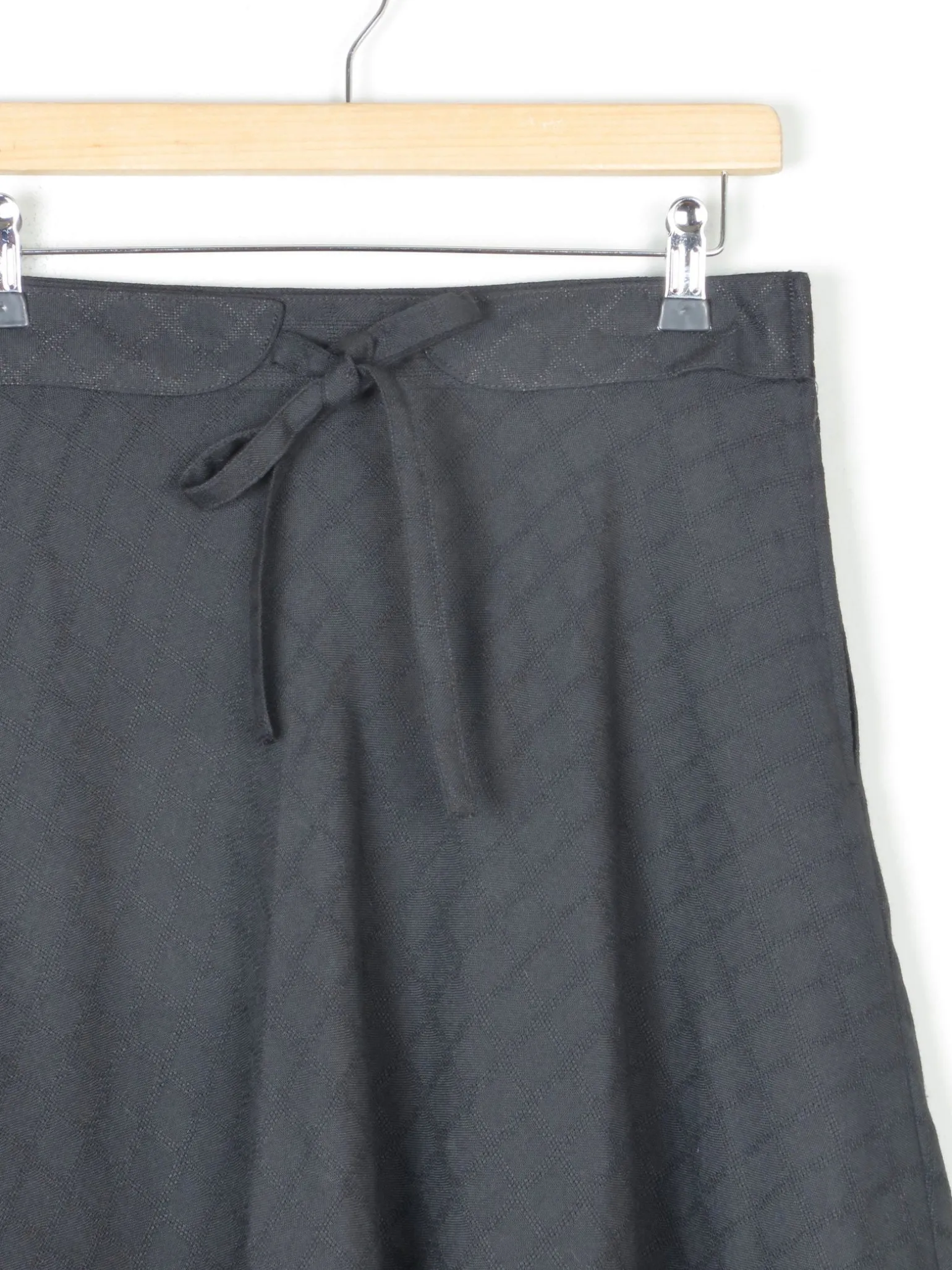 Vintage Black Bias Cut Knee Length Skirt With Belt 30"W 10