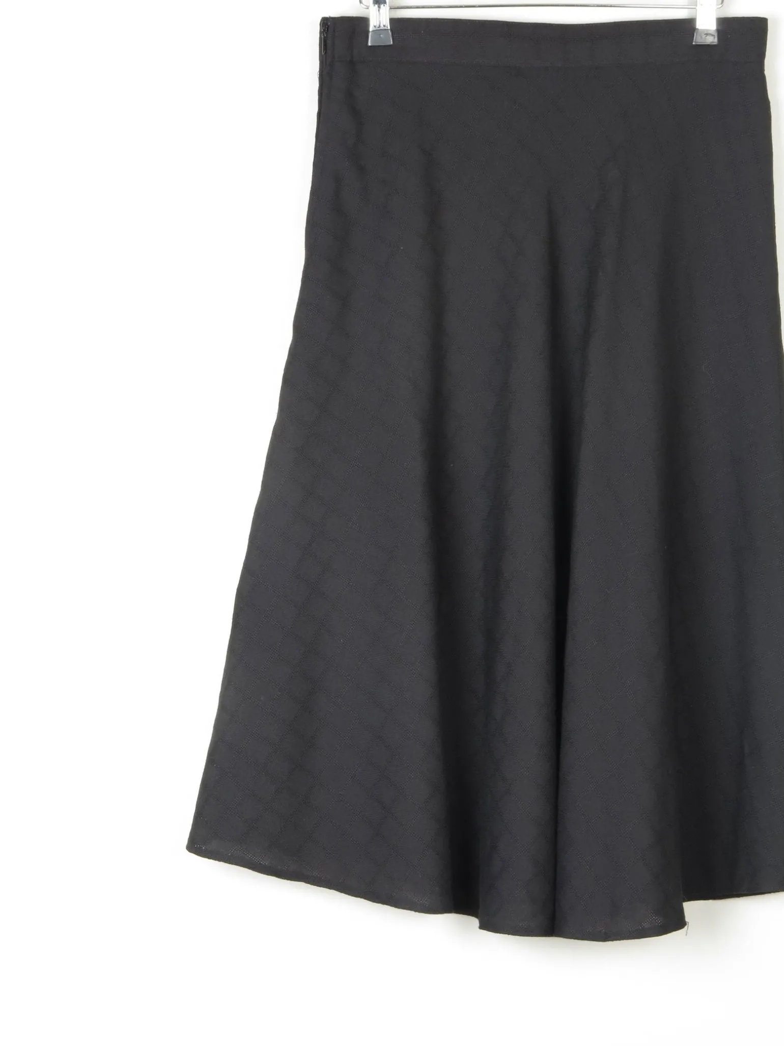 Vintage Black Bias Cut Knee Length Skirt With Belt 30"W 10