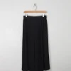 Vintage Black Crepe Skirt With Buttons Elastic Waist S/M