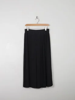 Vintage Black Crepe Skirt With Buttons Elastic Waist S/M