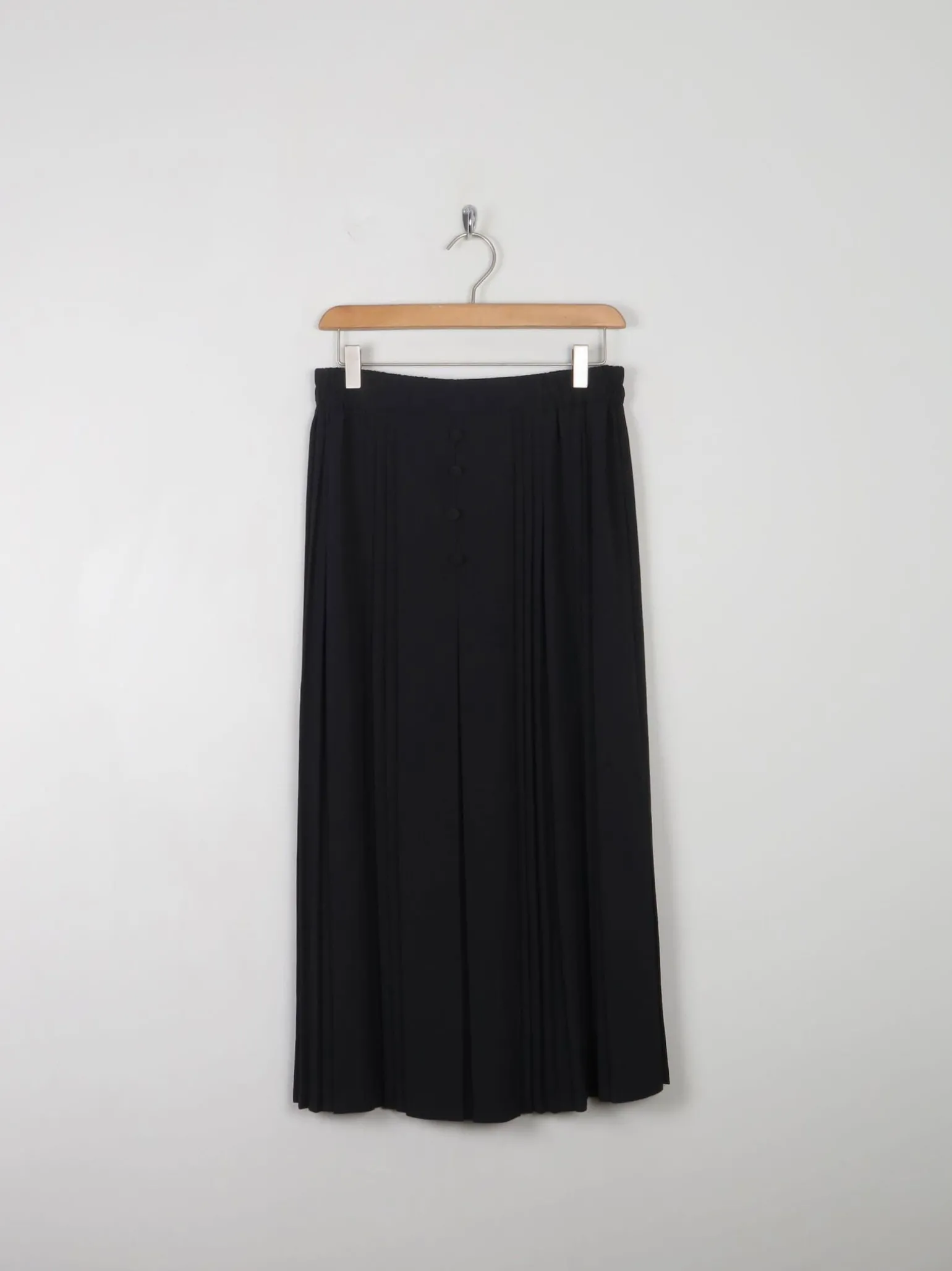 Vintage Black Crepe Skirt With Buttons Elastic Waist S/M