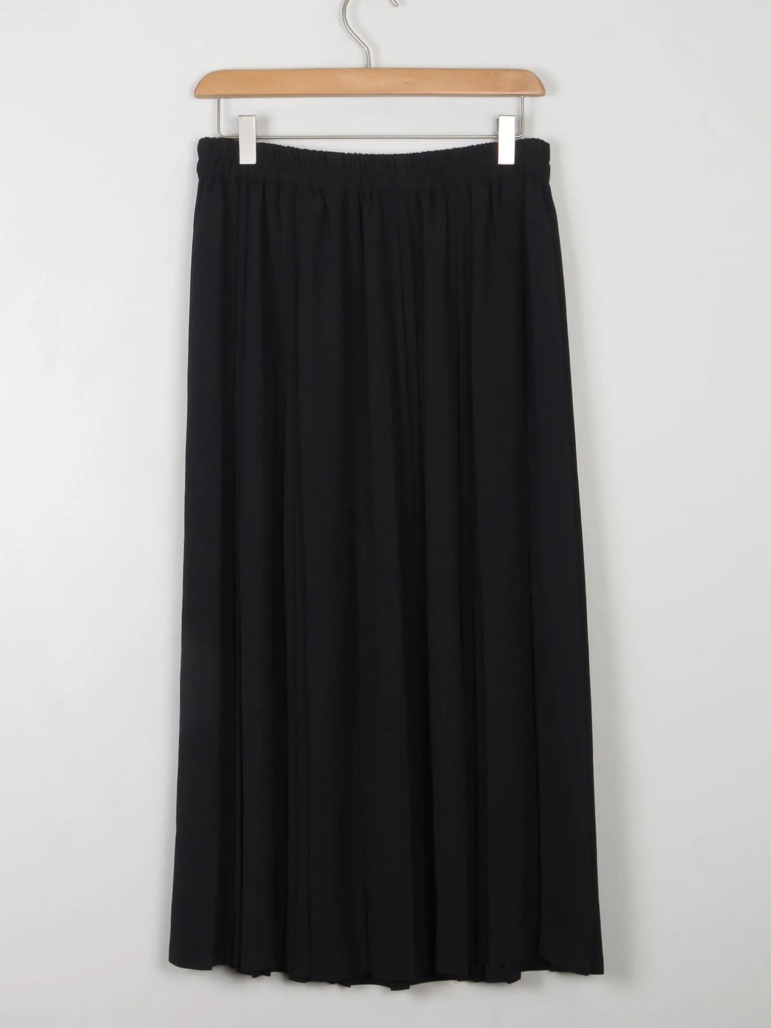 Vintage Black Crepe Skirt With Buttons Elastic Waist S/M