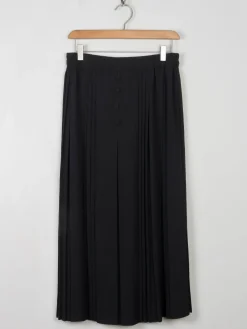 Vintage Black Crepe Skirt With Buttons Elastic Waist S/M