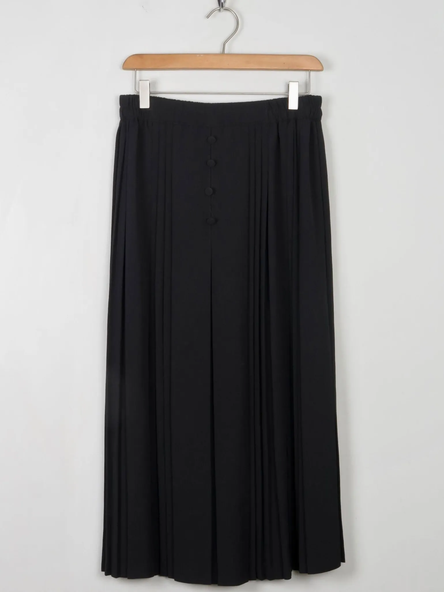 Vintage Black Crepe Skirt With Buttons Elastic Waist S/M