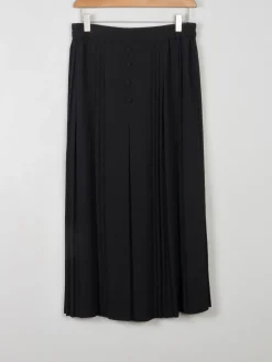 Vintage Black Crepe Skirt With Buttons Elastic Waist S/M