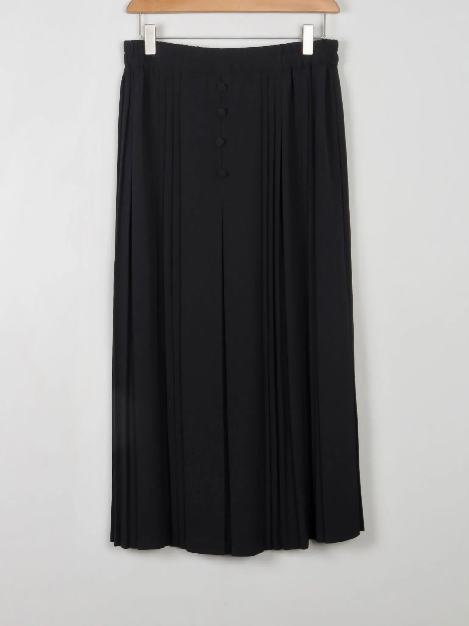 Vintage Black Crepe Skirt With Buttons Elastic Waist S/M