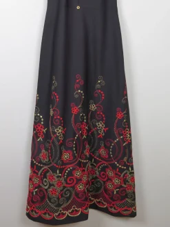 Vintage Black Embellished Embroidered Halter Neck 1970s Dress S