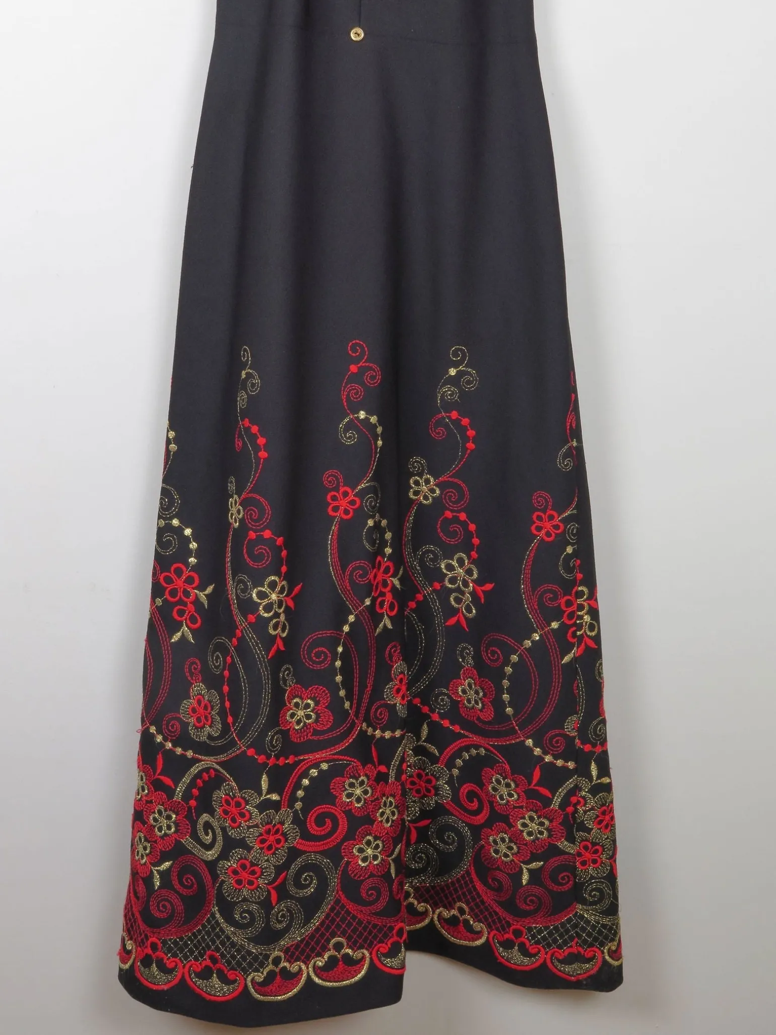 Vintage Black Embellished Embroidered Halter Neck 1970s Dress S