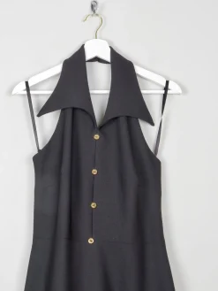 Vintage Black Embellished Embroidered Halter Neck 1970s Dress S