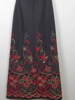 Vintage Black Embellished Embroidered Halter Neck 1970s Dress S