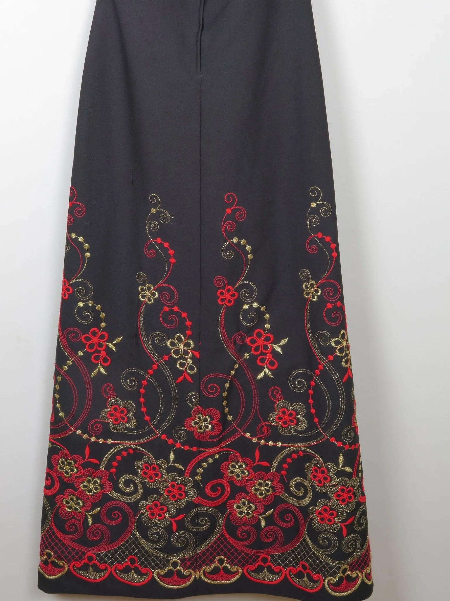 Vintage Black Embellished Embroidered Halter Neck 1970s Dress S