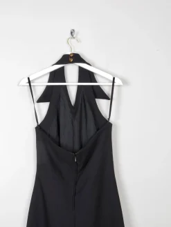 Vintage Black Embellished Embroidered Halter Neck 1970s Dress S